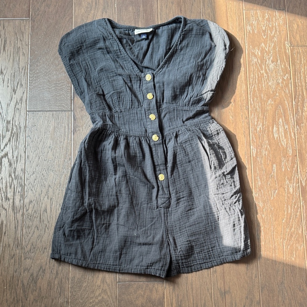 Universal Thread Romper Gauze Button Front Pockets Black Boho‎ Small